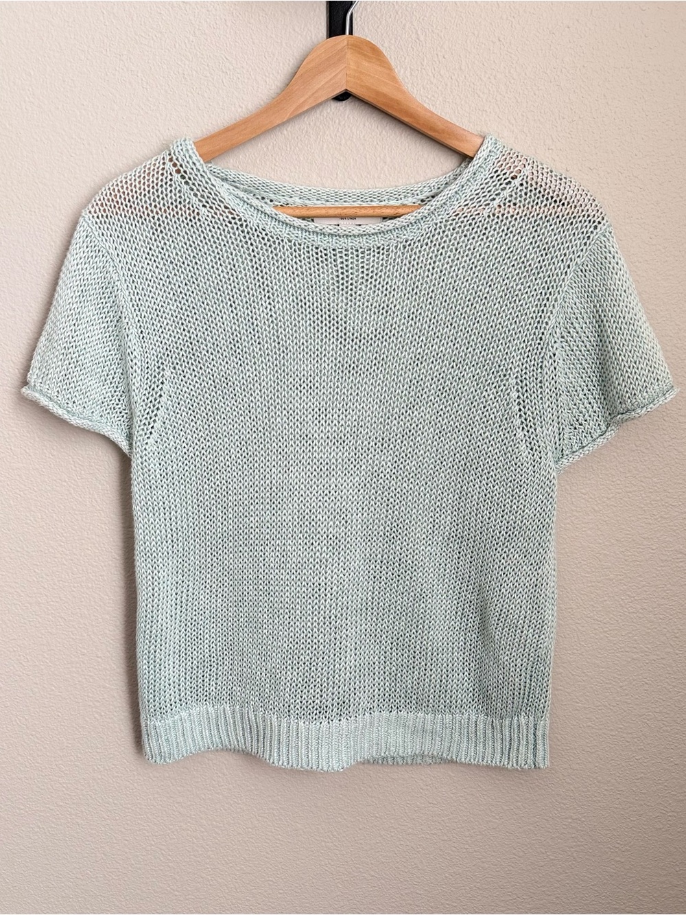 Banana Republic Linen Knit Heirloom Short Sleeve Sweater, Surf Spray Green - M